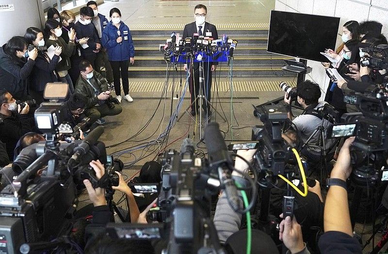 Senior superintendent of National Security Department Li Kwai-wah speaks during a news conference Wednesday in Hong Kong.
(AP/Vincent Yu)