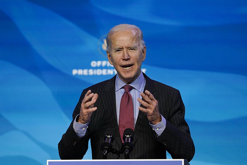 President-elect Joe Biden speaks during an event at The Queen theater in Wilmington, Del., Friday, Jan. 8, 2021, to announce key administration posts. 