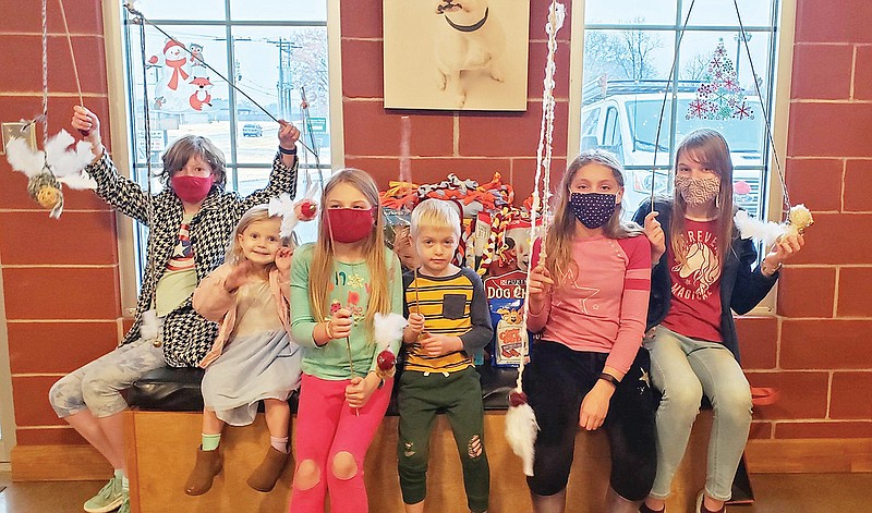 Pictured, from left, are Jordan Asman, her sister Hollis Asman and their friends, Mica Hansen, Braven Hansen, Brydn Hansen and Nia Hansen. Jordan, 12, recently celebrated her birthday by donating supplies and toys to Cabot Animal Support Services.