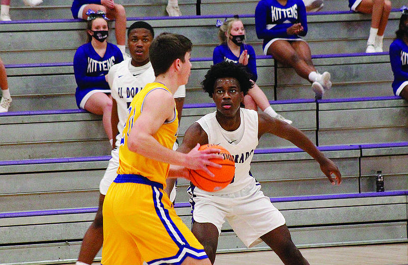 El Dorado's David Ayree plays defense against Hot Springs Lakeside. The Wildcats beat the Rams 73-58 Friday night at Wildcat Arena.