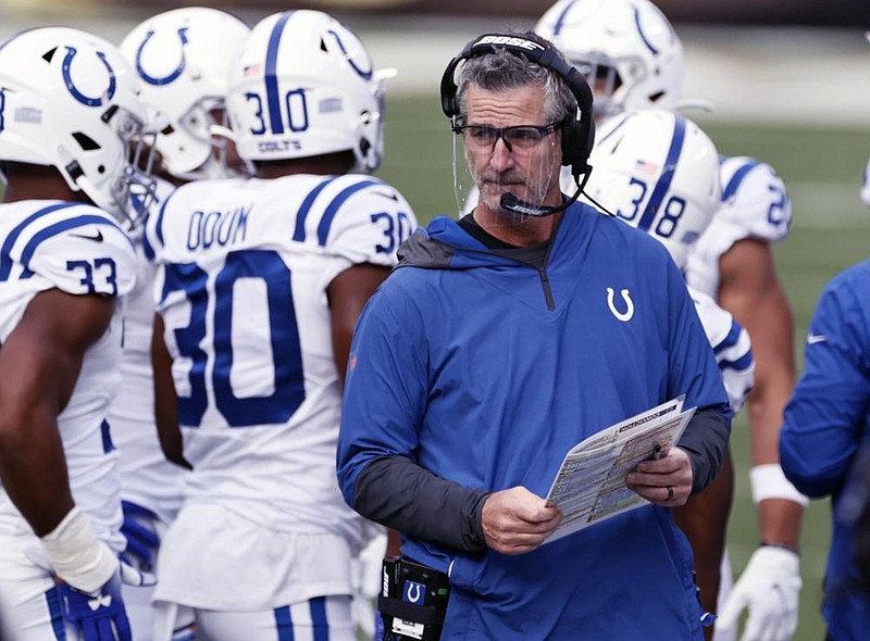 Indianapolis Colts Coach Frank Reich spent nine seasons as a quarterback with the Buffalo Bills, who face Reich and the Colts today in the AFC wild-card playoffs.
(AP/Ron Schwane)