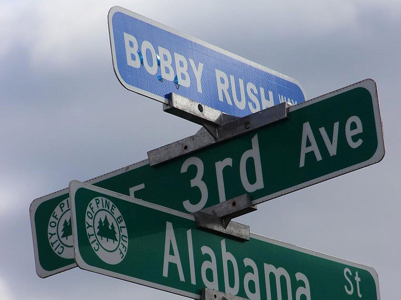 At the corner of Third Avenue and Alabama Street in downtown Pine Bluff, a new sign designates three blocks as “Bobby Rush Way.” The iconic, 87-year-old bluesman began his seven-decade career at Jittie Bugs juke joint formerly at that location. 
(Special to The Commercial/Richard Ledbetter)