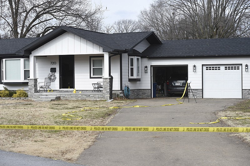 The site of an officer involved shooting is shown, Sunday, January 10, 2021 at the 720 NW 6th St. in Bentonville. Police officers shot and killed a man early Sunday morning during a domestic disturbance, according to a news release from the police department. Check out nwaonline.com/210111Daily/ for today's photo gallery. 
(NWA Democrat-Gazette/Charlie Kaijo)