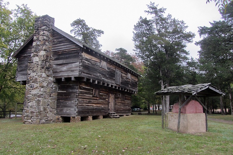 A restored pioneer-era blockhouse stands at Cadron Settlement Park on the Trail of Tears. (Special to the Democrat-Gazette/Marcia Schnedler)