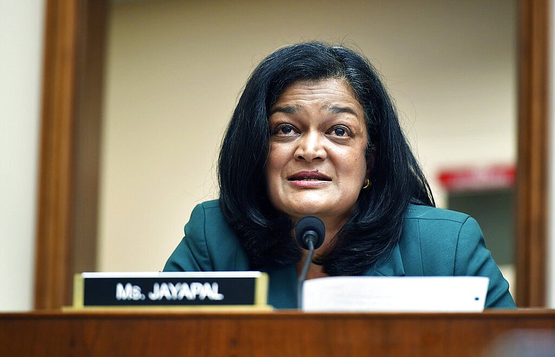FILE - In this July 29, 2020 file photo, Rep. Pramila Jayapal, D-Wash., speaks during a House Judiciary subcommittee on antitrust on Capitol Hill in Washington. story.lead_photo.caption