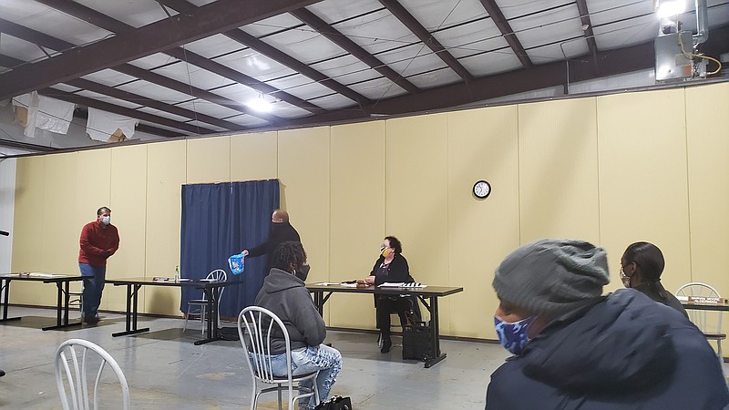 Photo by Bradly Gill
The Camden City Council board of alderman meeting was held in the warehouse of the business incubator building Tuesday night in order to meet COVID-19 restrictions. story.lead_photo.caption