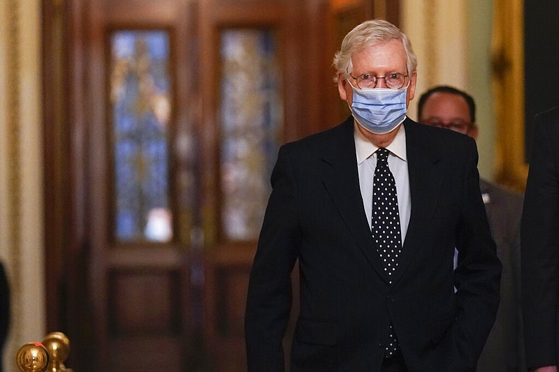 Senate Majority Leader Mitch McConnell of Ky., walks from the Senate floor to his office on Capitol Hill Wednesday, Jan. 6, 2021, in Washington. story.lead_photo.caption