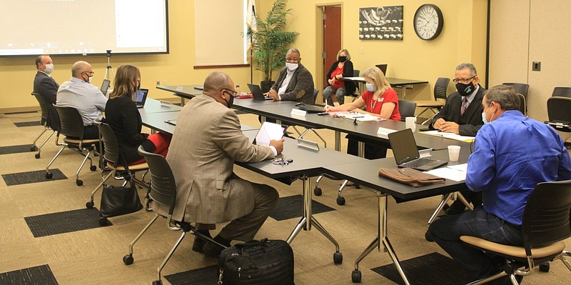 The Southeast Arkansas College Board of Trustees meets in this September 2020 file photo.