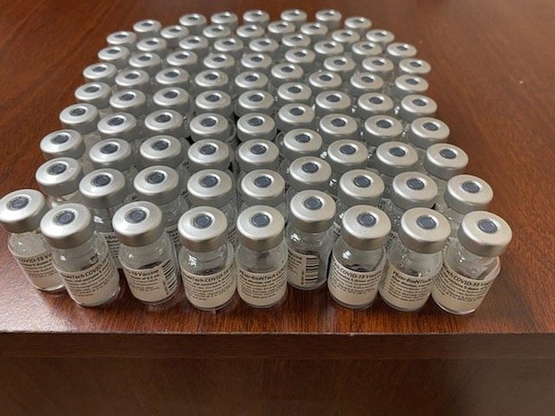 Doctor's Orders Pharmacy is ready to give covid-19 vaccination shots to some Phase 1-B individuals that Gov. Asa Hutchinson now says can start receiving vaccinations on Monday. These vials held the vaccine but have now been used by the pharmacy. (Submitted photo) story.lead_photo.caption