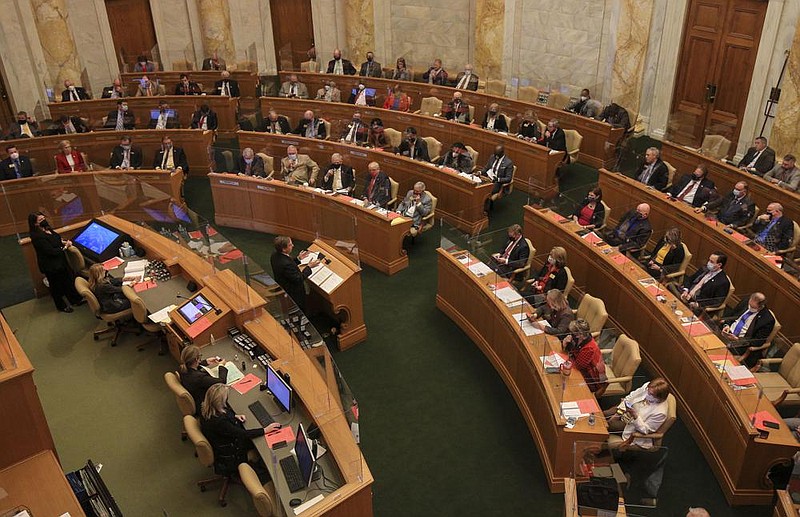 Speaker of the House Rep. Matthew Shepherd, R-El Dorado, presents resolutions on House rules  Thursday Jan. 14, 2021 at the state Capitol in Little Rock. More photos at arkansasonline.com/115session/.
 (Arkansas Democrat-Gazette/Staton Breidenthal)