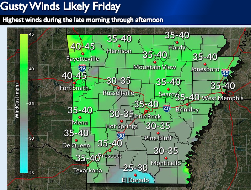 The National Weather Service has issued a wind advisory for the entire state Friday, which will be in effect until 6 p.m.
