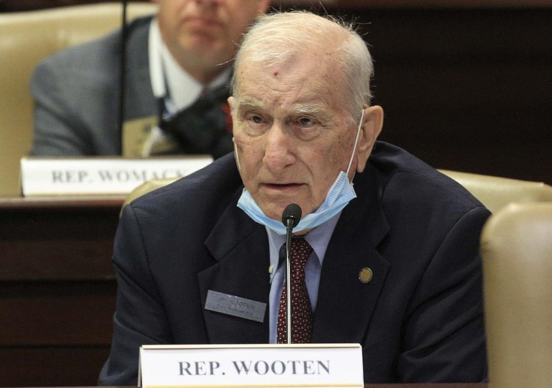 Rep. Jim Wooten, R-Beebe, asks a question Friday June 19, 2020 at the state Capitol in Little Rock during a meeting of the Arkansas Legislative Council. 
(Arkansas Democrat-Gazette/Staton Breidenthal)