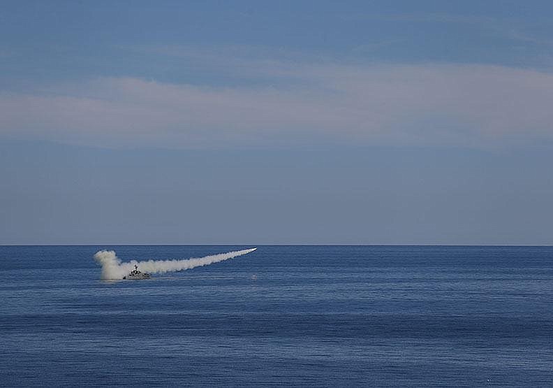 A cruise missile launches from an Iranian warship during a drill in the Gulf of Oman in this image released Thursday by the Iranian Army.
(AP/Iranian Army)