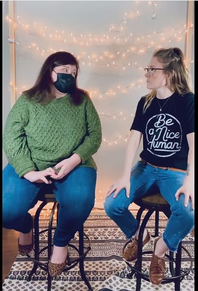 Steadfast Supply and Company co-founder Kaila Emery, right, discussed foster care organization The CALL with coordinator Karen Hicks, left, on Tuesday. The store will donate 20% of monthly profits to a sponsored nonprofit. (Screengrab)