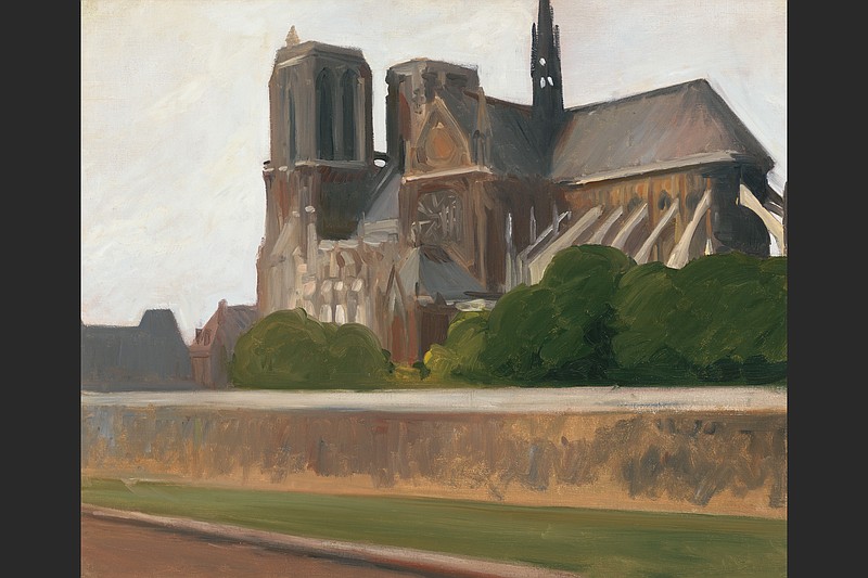 When Edward Hopper painted Paris’ iconic sights, his images were unsentimental. In “Notre Dame, No. 2” (1907), Hopper cuts off Notre Dame’s spire and paints the wall blocking the cathedral with more attention than the building itself. (Whitney Museum of American Art/Josephine N. Hopper Bequest)