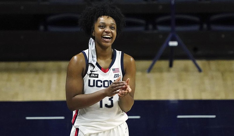 Arkansan Christyn Williams is averaging 14.9 points and 5.3 rebounds per game for No. 3 Connecticut this season. The Huskies take on Arkansas in Fayetteville on Jan. 3.
(AP file photo)