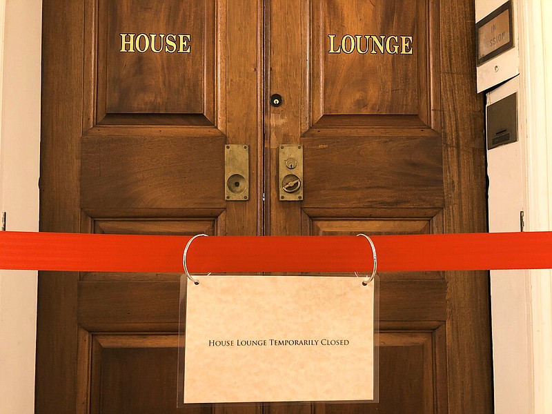 The Missouri House Lounge is cordoned off on Thursday, Jan. 21, 2021, at the state Capitol in Jefferson City. The room, which is a popular tourist site because of its ornate paintings, has been closed to regular tours due to covid-19 concerns.