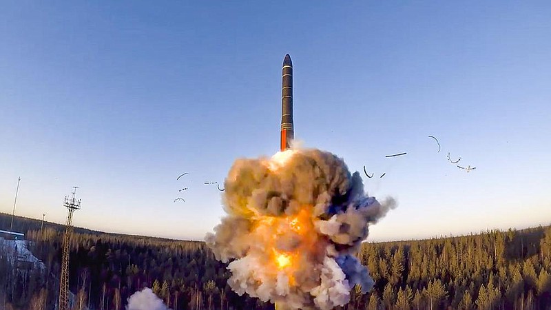 A ground-based Russian intercontinental ballistic missile launches from the Plesetsk facility in northwestern Russia during nuclear readiness drills on Dec. 9. White House press secretary Jen Psaki said Thursday that President Joe Biden has proposed to Russia a five-year extension of a nuclear arms treaty that is set to expire next month.
(AP/Russian Defense Ministry Press Service)
