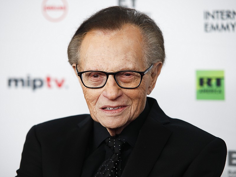 FILE - In this Nov. 20, 2017, file photo, Larry King attends the 45th International Emmy Awards at the New York Hilton, in New York. Former CNN talk show host King has been hospitalized with COVID-19 for more than a week, the news channel reported Saturday, Jan. 2, 2021. CNN reported the 87-year-old King contracted the coronavirus and was undergoing treatment at Cedars-Sinai Medical Center in Los Angeles. (Photo by Andy Kropa/Invision/AP, File)