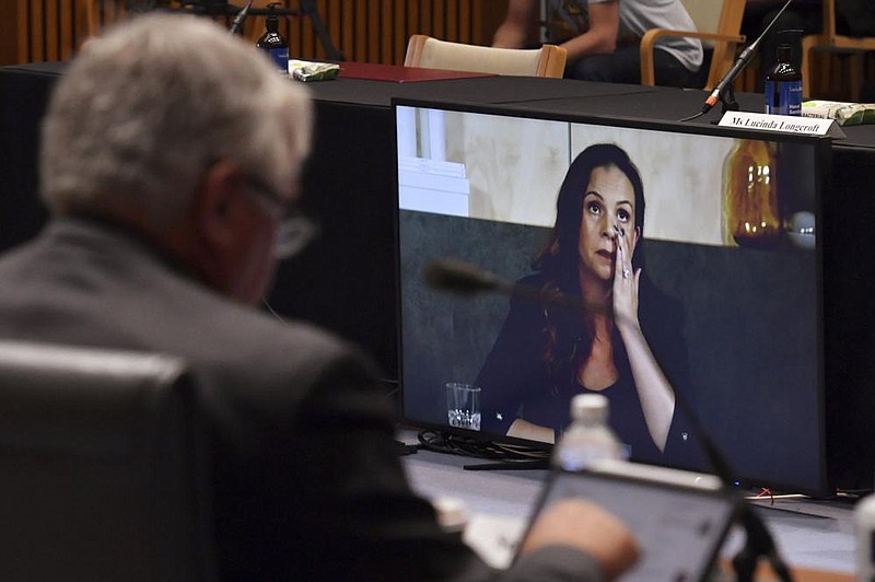 Mel Silva, managing director of Google Australia and New Zealand, appears on a video link during a Senate hearing in Australia on a proposal that would make technology companies pay for news content.
(AP/AAP Image/Mick Tsikas)