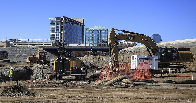 Work continues Jan. 22 in Little Rock on the Interstate 30 expansion project.
(Arkansas Democrat-Gazette/Staton Breidenthal)