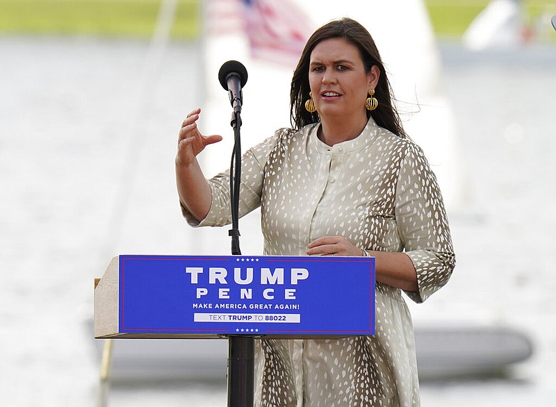 Sarah Huckabee Sanders speaks during a campaign event for President Donald Trump in Sarasota, Fla., in this Oct. 27, 2020, file photo.