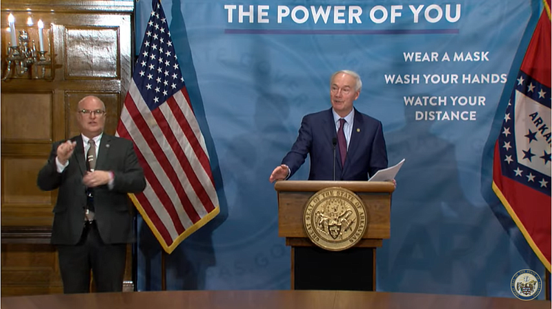 Gov. Asa Hutchinson speaks during a covid-19 briefing, Tuesday, Jan. 26, 2021.