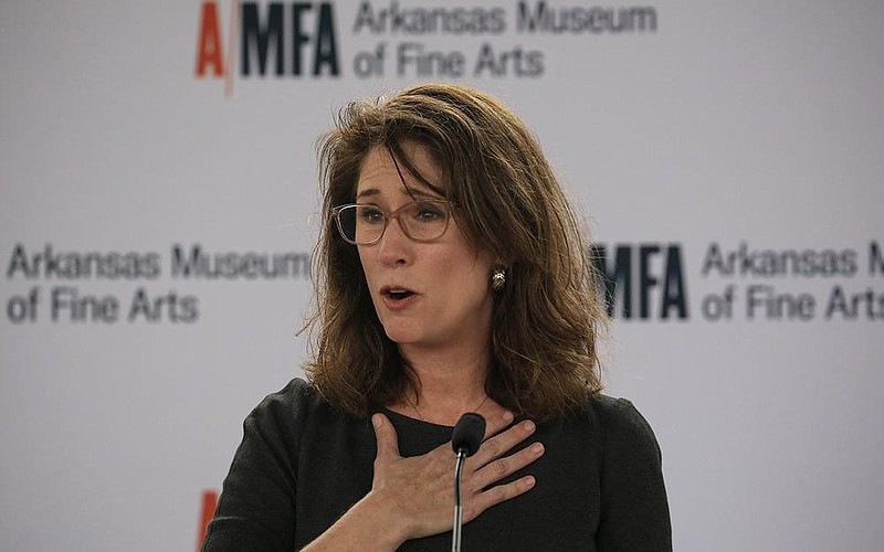 Victoria Ramirez, executive director of the Arkansas Museum of Fine Arts, speaks Monday Jan. 25, 2021 in Little Rock during a press conference to announce the new name of the former Arkansas Arts Center. More photos at arkansasonline.com/126arts/. (Arkansas Democrat-Gazette/Staton Breidenthal)