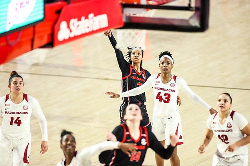 Georgia guard Gabby Connally (2) during a game against Arkansas at Stegeman Coliseum in Athens, Ga., on Monday, January 25, 2021. (Photo by Tony Walsh)