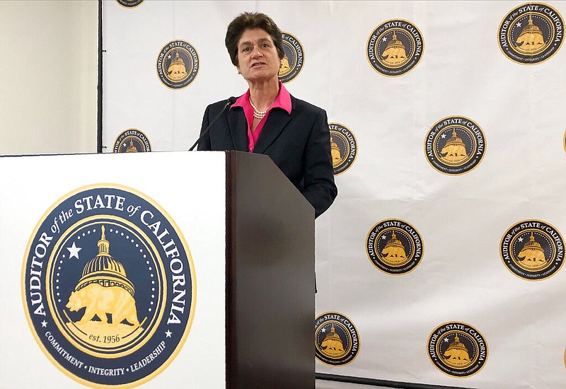 California State Auditor Elaine Howle speaks during a news conference in Sacramento, Calif., in this Oct. 24, 2019, file photo.