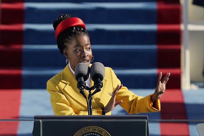 American poet Amanda Gorman reads a poem Jan. 20 during the 59th Presidential Inauguration at the U.S. Capitol in Washington. (AP Photo/Patrick Semansky, Pool)