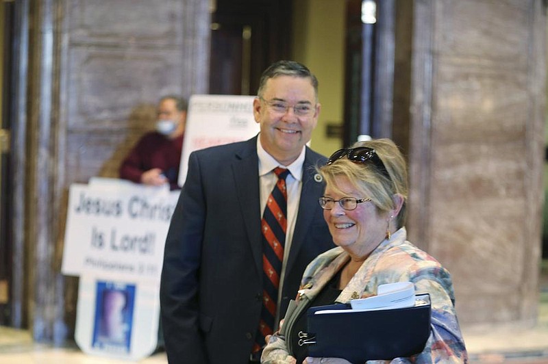 South Carolina Rep. John McCravy and South Carolina Citizens for Life Executive Director Holly Gatling speak Thursday in Columbia after the state Senate approved a bill that would ban almost all abortions in the state.
(AP/Jeffrey Collins)