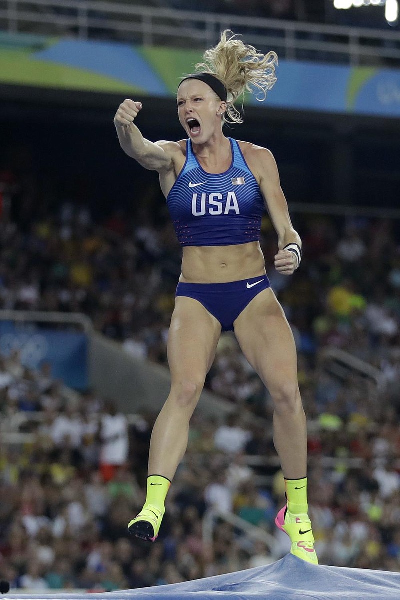 Former Arkansas pole vaulter Sandi Morris, the 2016 Olympic silver medalist, will open her indoor season today in Fayetteville with the American Track League after being quarantined with covid-19 earlier this month.
(AP file photo)
