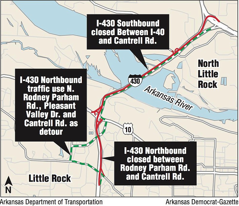 A map and information about I-430 closings.