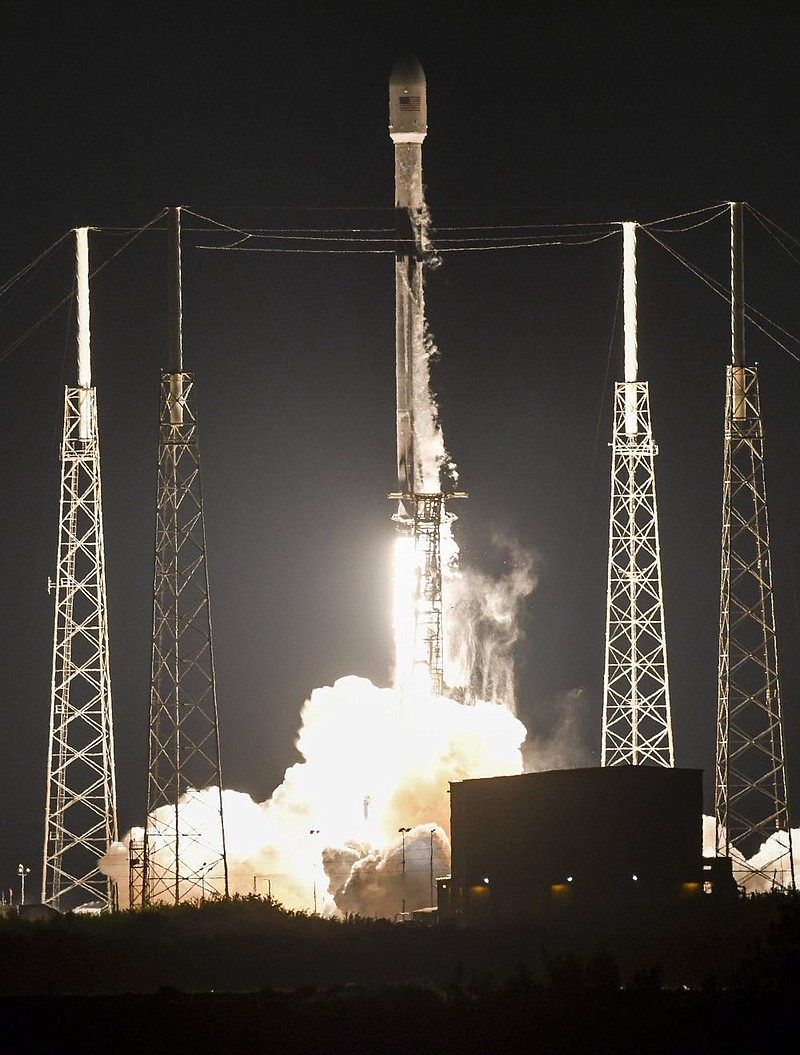 A SpaceX Falcon 9 rocket lifts off Thursday from Cape Canaveral Space Force Station in Florida. The rocket was carrying a batch of 60 Starlink communications satellites.
(AP/Florida Today/Craig Bailey)