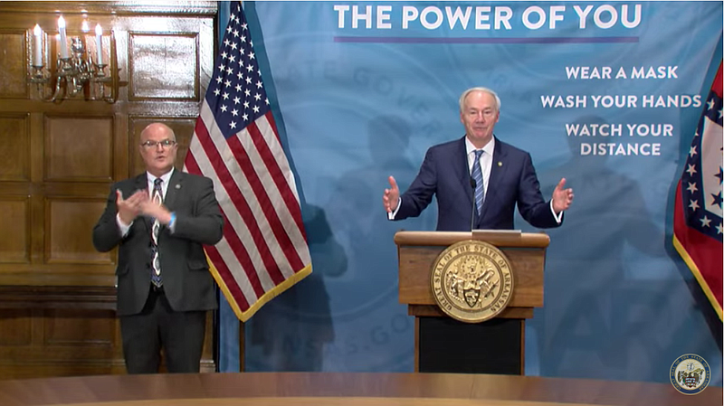 Gov. Asa Hutchinson speaks during a covid-19 briefing, Tuesday, Feb. 9, 2021.