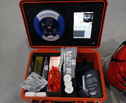 A properly equipped multi-person medical kit is shown during a live telemedicine demonstration at John Bell Williams airport in Bolton, Miss., in this Dec. 6, 2016, file photo.