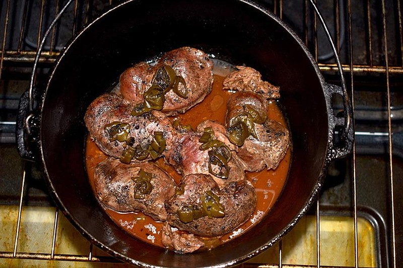 Baked at 350 degrees in a Dutch oven after a week of brining, snow goose breasts are delicious and go well with a variety of side dishes. The meat has the texture and color of roast beef.
(Arkansas Democrat-Gazette/Bryan Hendricks)