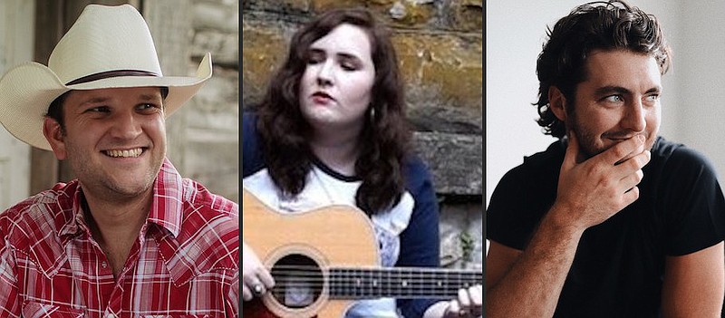 David Adam Byrnes, Grace Stormont and Jabe Burgess each received five 2021 Arkansas Country Music Awards nominations. (Special to the Democrat-Gazette)