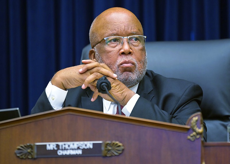 FILE - In this Sept. 17, 2020 file photo, Committee Chairman Rep. Bennie Thompson, D-Miss., speaks during a House Committee on Homeland Security hearing on 'worldwide threats to the homeland', on Capitol Hill Washington.