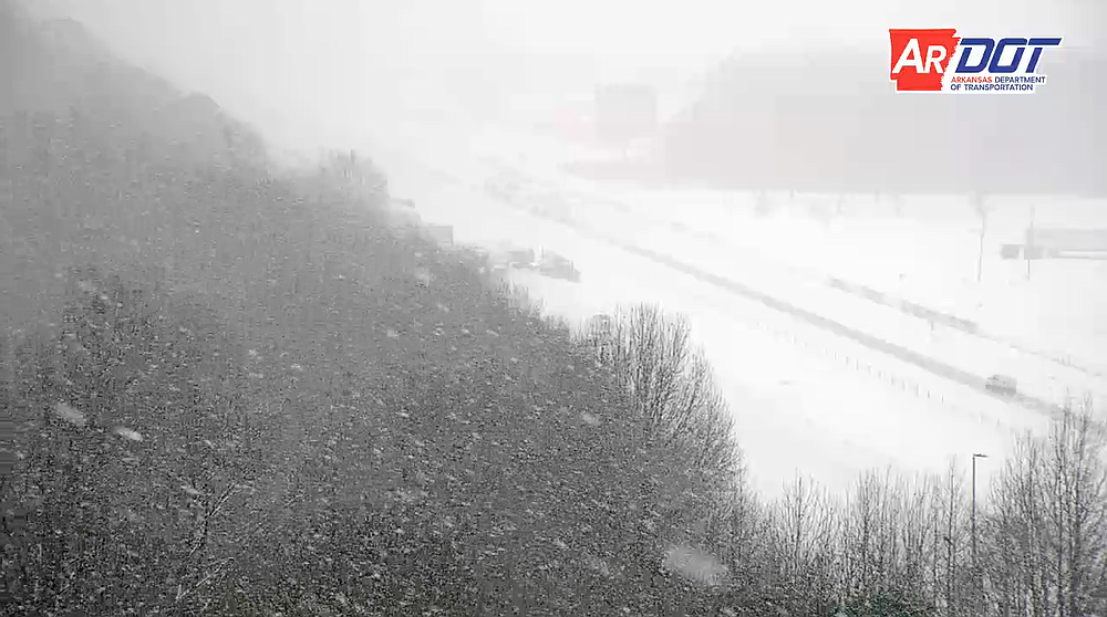 Interstate 40 near Lonoke on Wednesday morning is shown in this screen grab of video provided by the Arkansas Department of Transportation. 