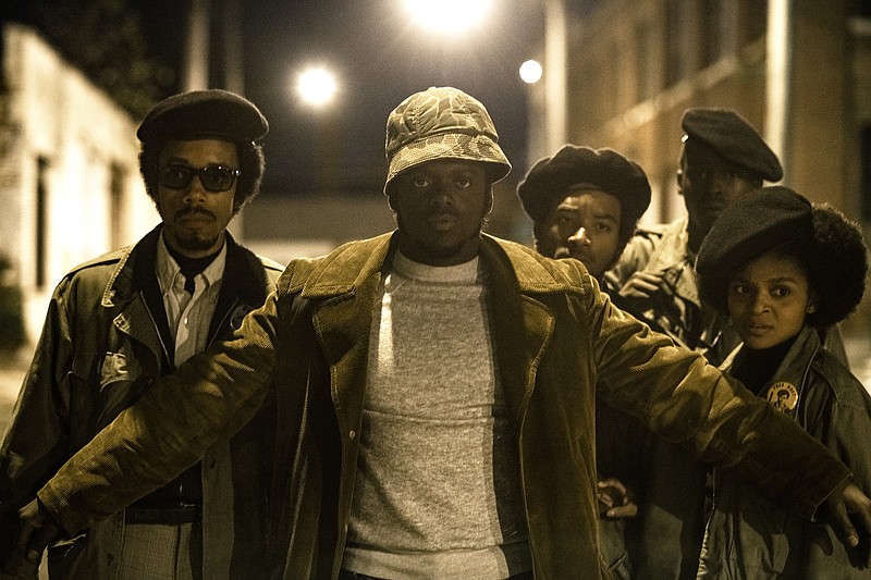 (From left) Darrell Britt-Gibson as Bobby Rush, Daniel Kaluuya as Black Panthers Illinois chapter leader Fred Hampton, Algee Smith as Jake Winters, Ashton Sanders as Jimmy Palmer and Dominique Thorne as Judy Harmon star in the film “Judas and the Black Messiah.” FBI informant William O’Neal (played by LaKeith Stanfield), who infiltrated the Panthers and spied on Hampton, went on to commit suicide years after Hampton’s death at the hands of the FBI and Chicago police. (Courtesy of Warner Bros. Pictures)