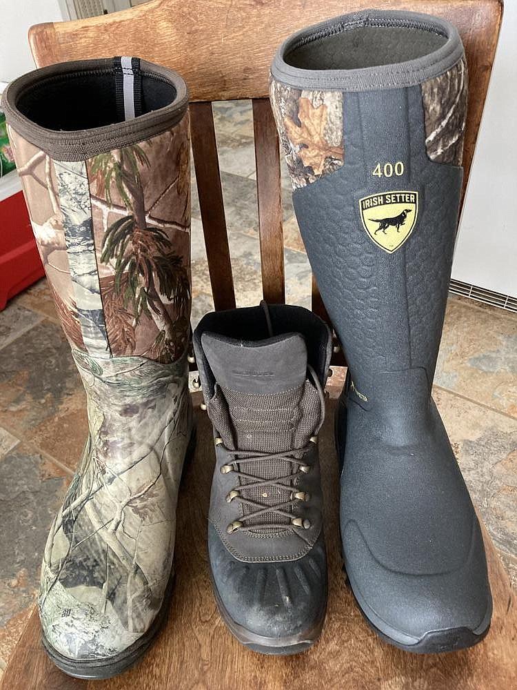 Excellent severe cold weather boots include (from left) Muck’s Arctic Ice, Lowe’s Nabucco Evo Gtx and Irish Setter’s MudTrek.
(Arkansas Democrat-Gazette/Bryan Hendricks)