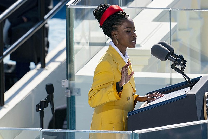 Amanda Gorman, the youth poet laureate, reads her poem, “The Hill We Climb,” during the inauguration of President Joe Biden at the Capitol in Washington on Jan. 20. The headband has morphed from a preppy status symbol to an empowering exclamation point, its purpose less controlling now than crowning.
(The New York Times/Ruth Fremson)