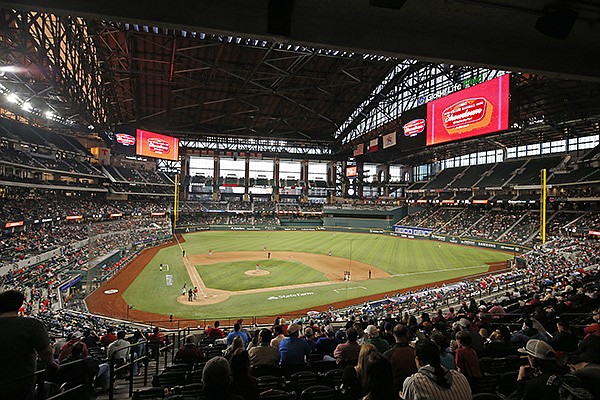 Globe Life Field is shown prior to a game between Arkansas and Texas on Sunday, Feb. 21, 2021, during the College Baseball Showdown in Arlington, Texas. 
