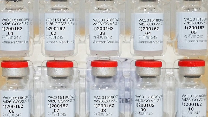 FILE - This Dec. 2, 2020 photo provided by Johnson & Johnson shows vials of the Janssen covid-19 vaccine in the United States.