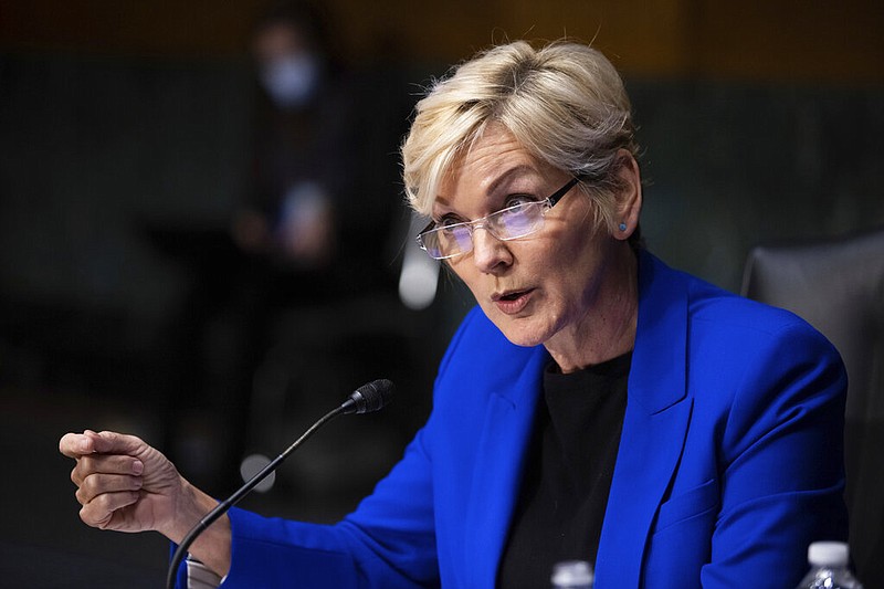 Former Michigan Gov. Jennifer Granholm testifies before the Senate Energy and Natural Resources Committee on Capitol Hill in Washington on Jan. 27, 2021. The Democrat was attending a hearing to examine her nomination to be energy secretary. (Graeme Jennings/Pool via AP)