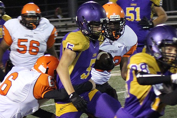 Fountain Lake's Caleb Lacy (5) is shown during a game against Malvern on Thursday, Oct. 19, 2018, in Fountain Lake.