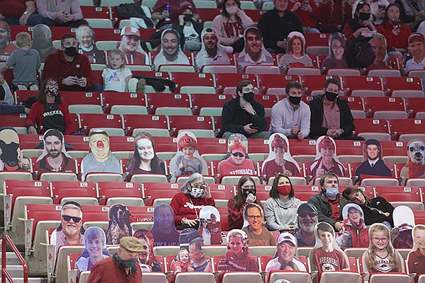 Arkansas fans are shown during a basketball game between the Razorbacks and Georgia on Saturday, Jan. 9, 2021, in Fayetteville.