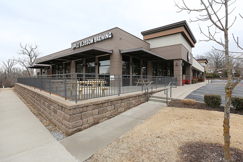 The outside deck at Apple Blossom Brewing Company, Wednesday, February 24, 2021, in Fayetteville. Apple Blossom Brewing Company has reopened under new ownership. Check out nwaonline.com/210228Daily/ and nwadg.com/photos for a photo gallery..(NWA Democrat-Gazette/David Gottschalk)